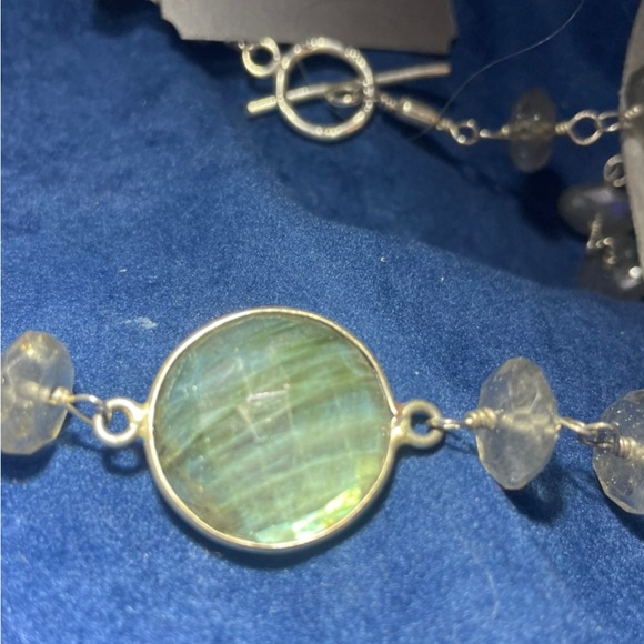 36” sterling handmade necklace with round and disk shaped faceted labradorite. - Picture 5 of 12